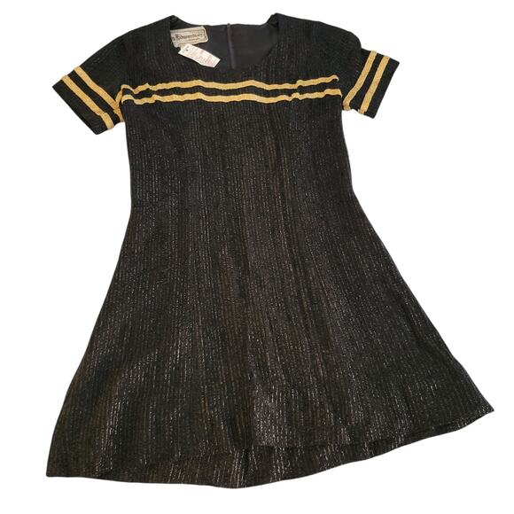 Flawed 1960s 70s Vintage Young Edwardian Micro Mini Black Lurex Dress Size XXS - Picture 1 of 8